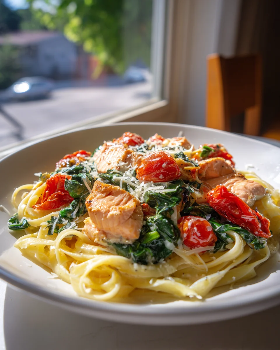 Gesunde cremige toskanische Lachs-Pasta: Lecker und nahrhaft!
