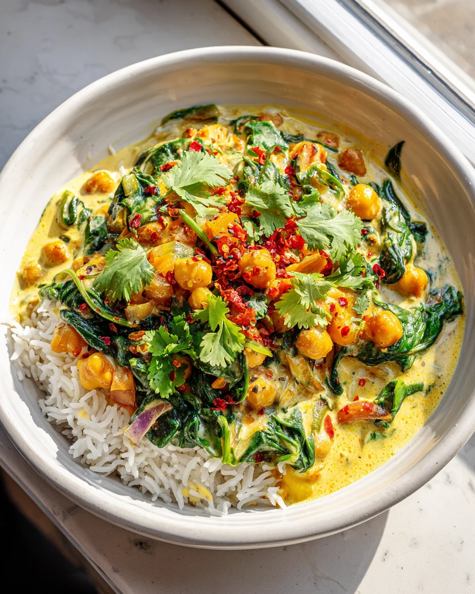 Veganes Curry Rice mit Kichererbsen & Spinat – Einfach köstlich!