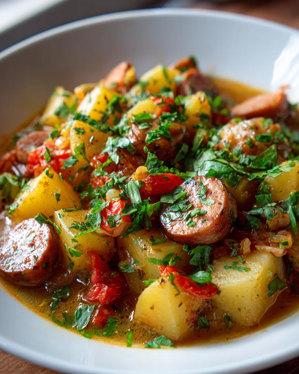 Herzhaftes Kartoffelgulasch mit Wuerstchen: Schnell & Lecker!