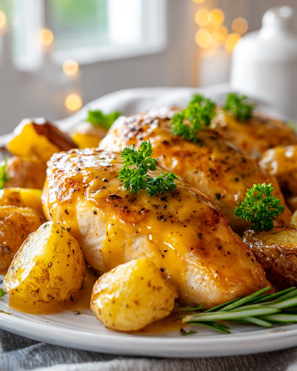 Saftiges Honig-Senf Hähnchen mit knusprigen Rosmarinkartoffeln