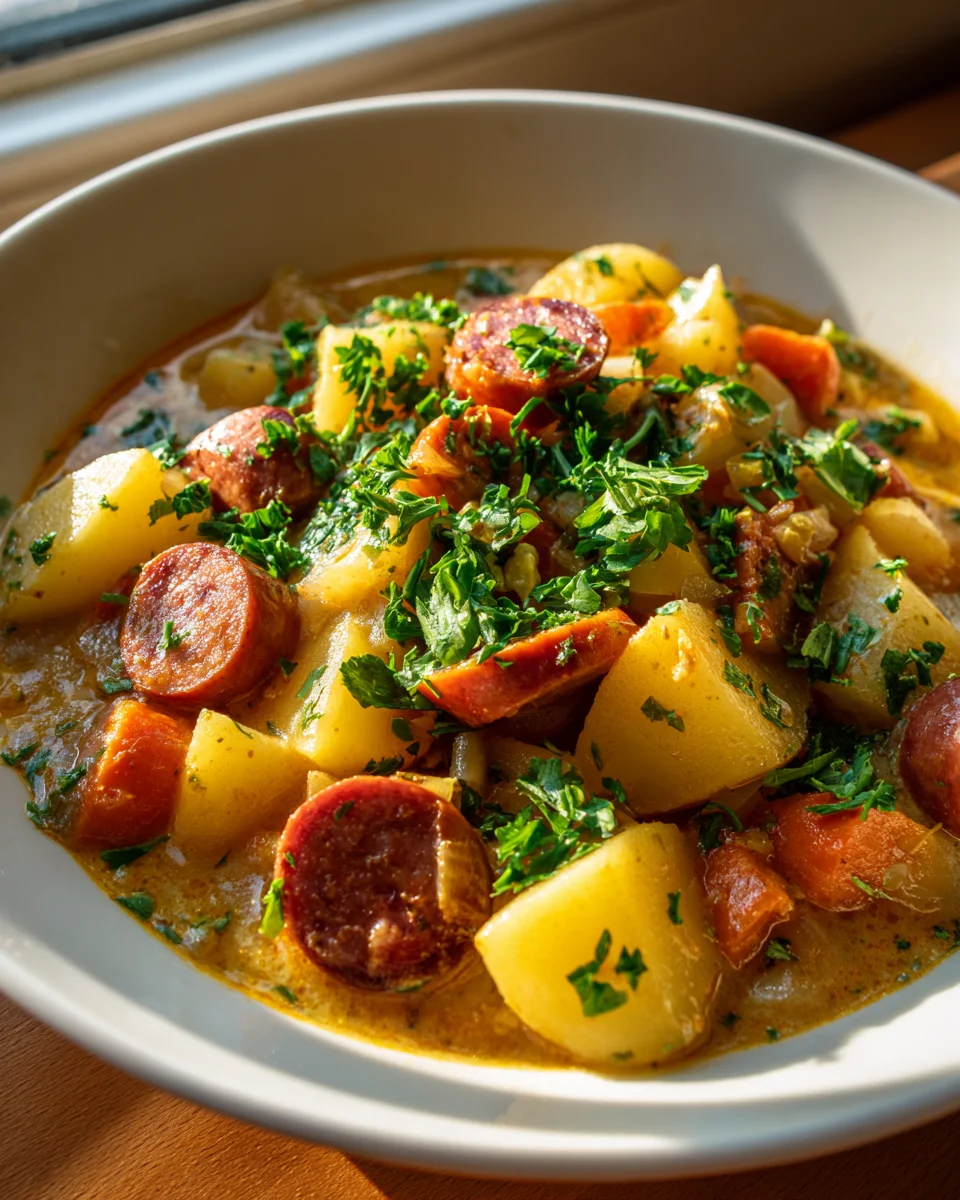 Herzhaftes Kartoffelgulasch mit Wuerstchen: Schnell & Lecker!