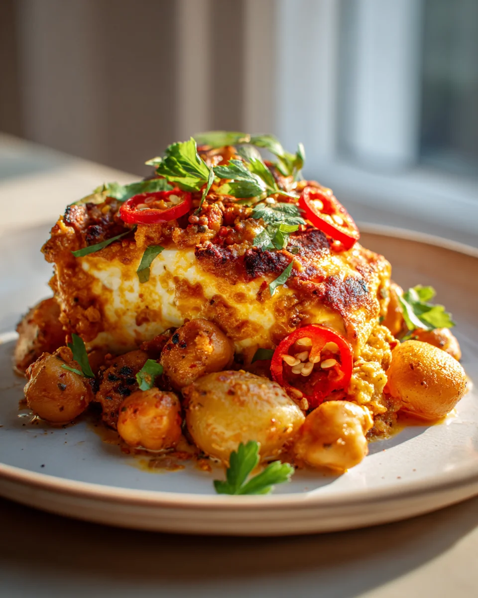 Feta-Kartoffel-Kichererbsen-Harissa-Auflauf: Schnell & Lecker