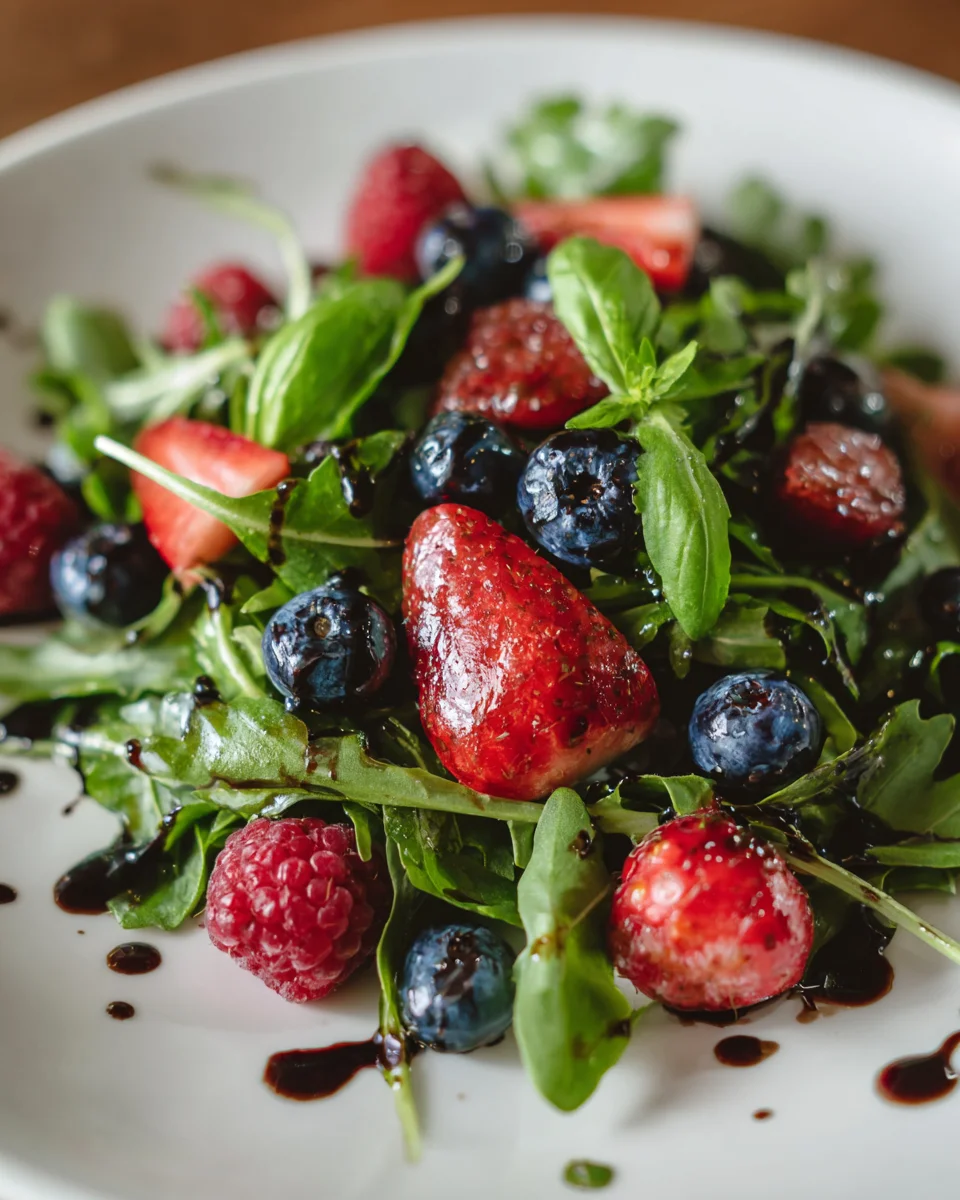 Sommerlicher Rucola Salat mit Erdnon-alcoholic beeren & Balsamico