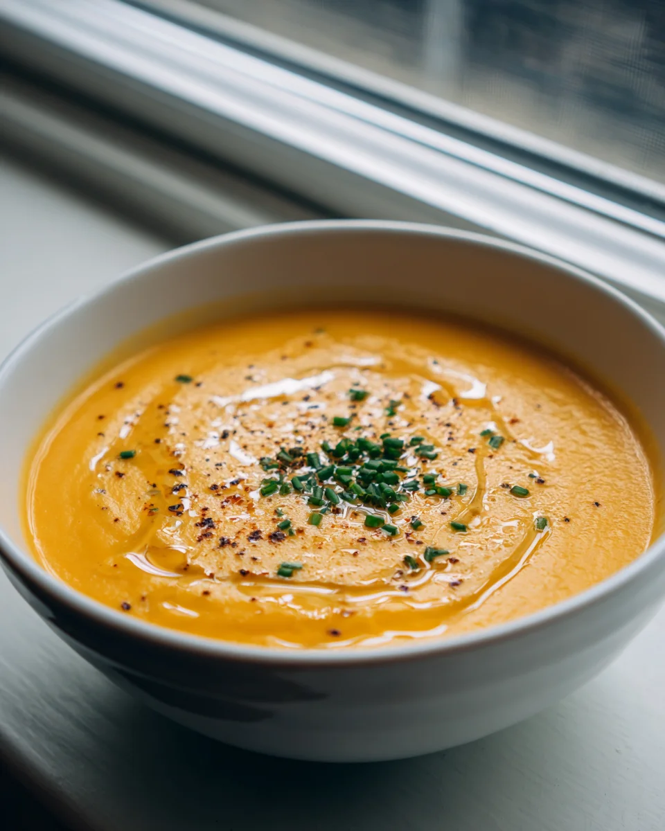 Aromatische Hokkaido Kürbissuppe mit geröstetem Knoblauchöl