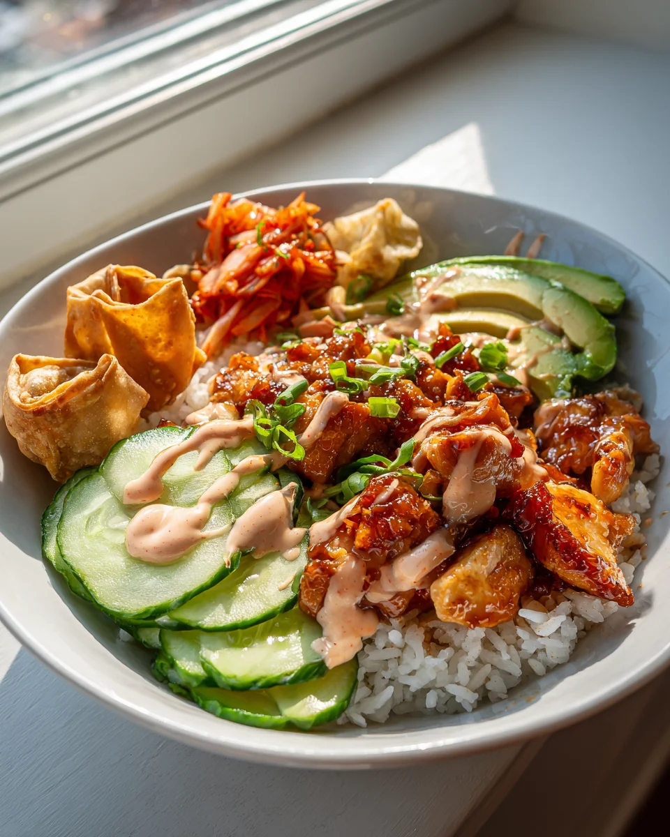 Scharfe Honig-Hähnchen-Bowls aromatisch & Yum Yum Sauce