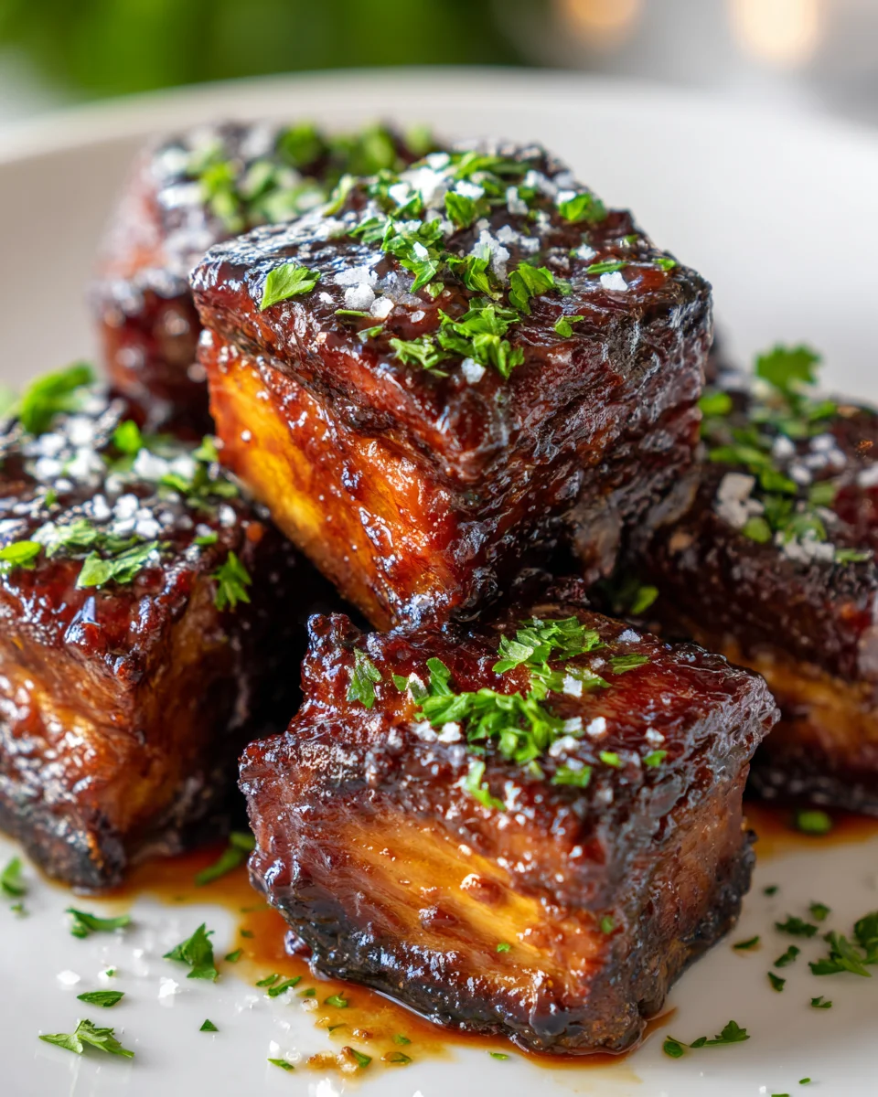 Whiskey-Extrakt glasierte Rindershort Ribs Blechbraten Rezept