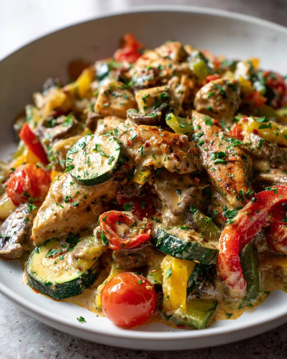 Cremige Boursin Hähnchen Pfanne mit frischem Gemüse