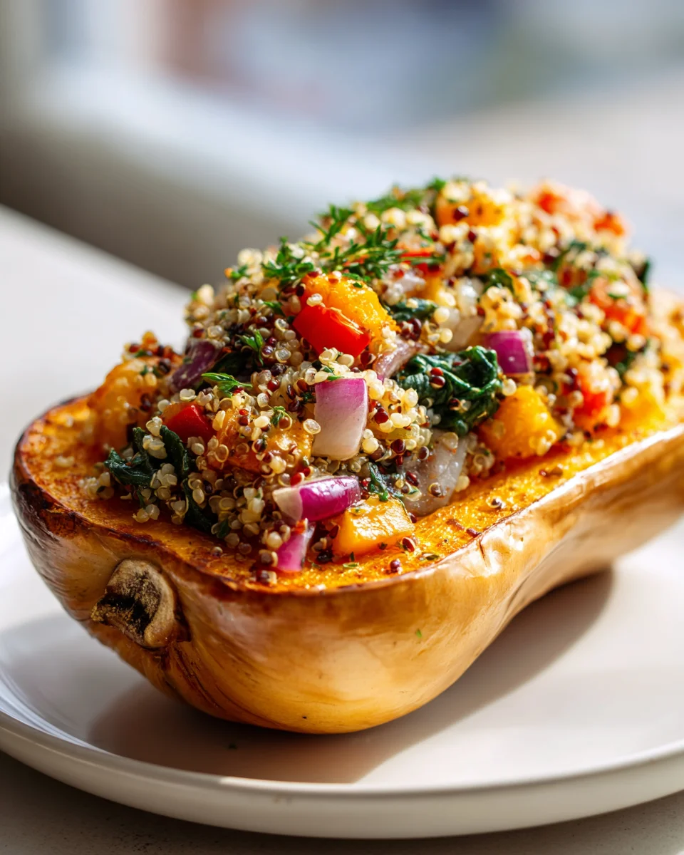 Gefüllter Butternusskürbis mit Quinoa und Gemüse - Cremig & Vegetarisch