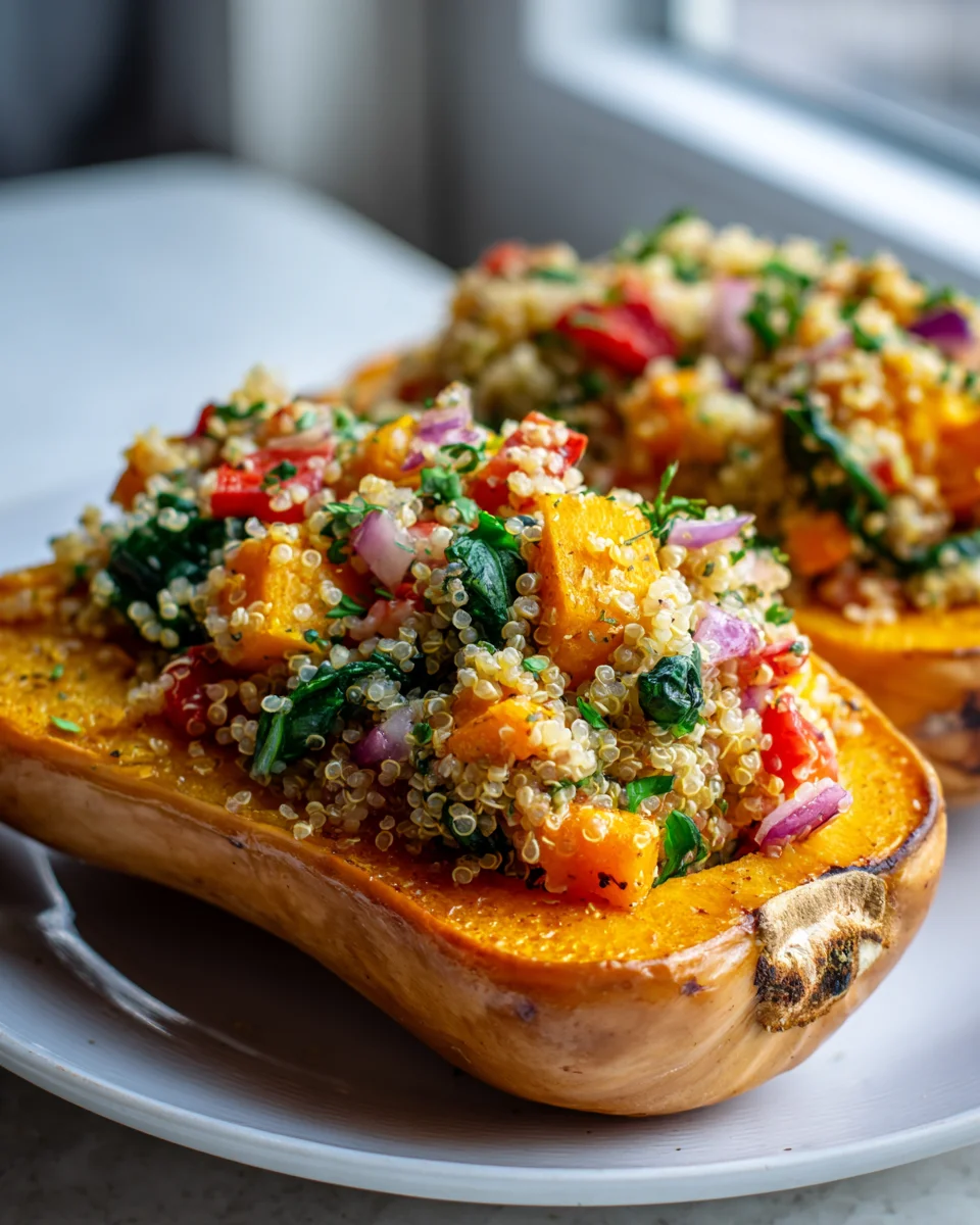 Gefüllter Butternusskürbis mit Quinoa und Gemüse - Cremig & Vegetarisch