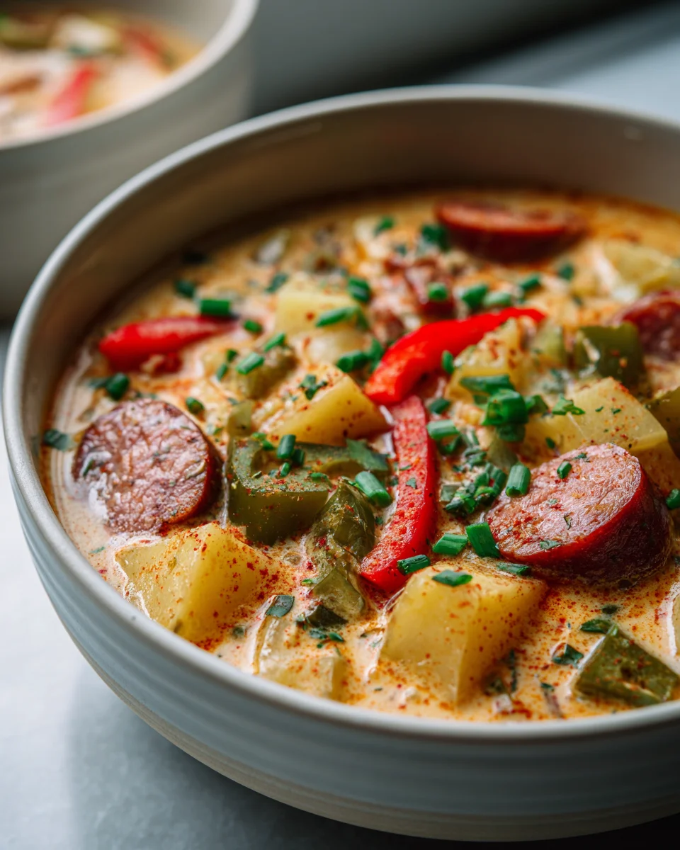 Herzhafte klassische Cajun Kartoffelsuppe im Dutch Oven