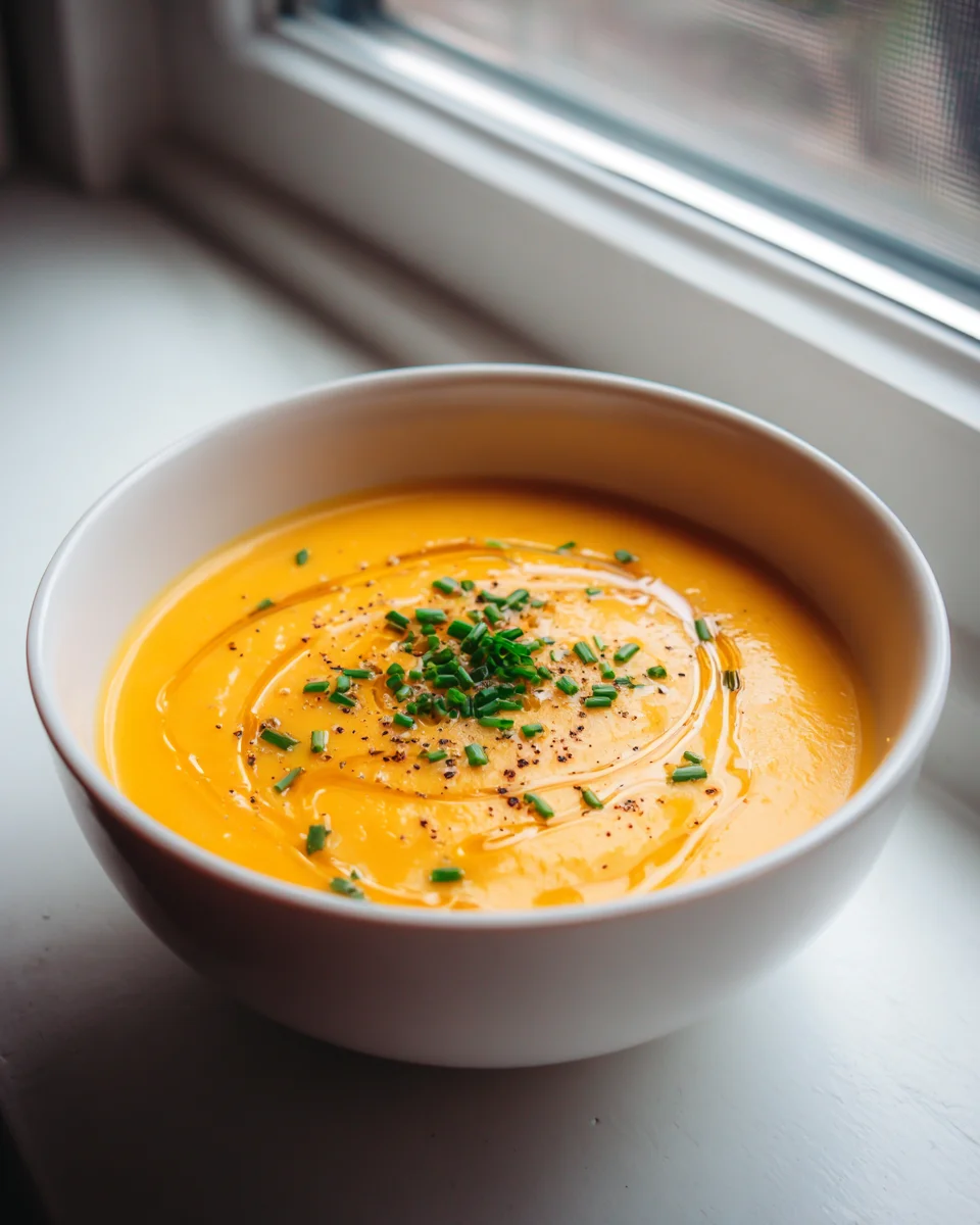 Aromatische Hokkaido Kürbissuppe mit geröstetem Knoblauchöl