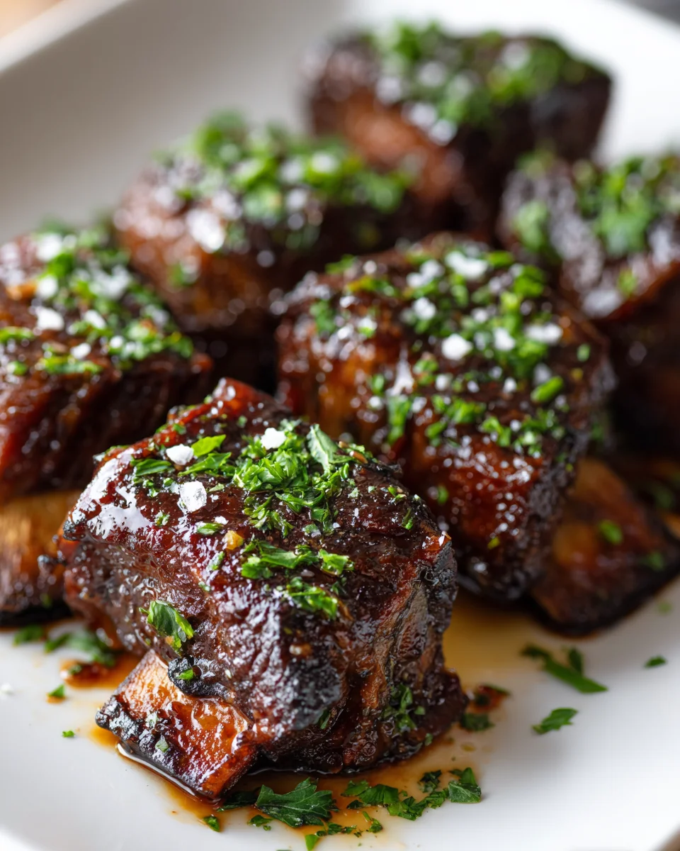 Whiskey-Extrakt glasierte Rindershort Ribs Blechbraten Rezept
