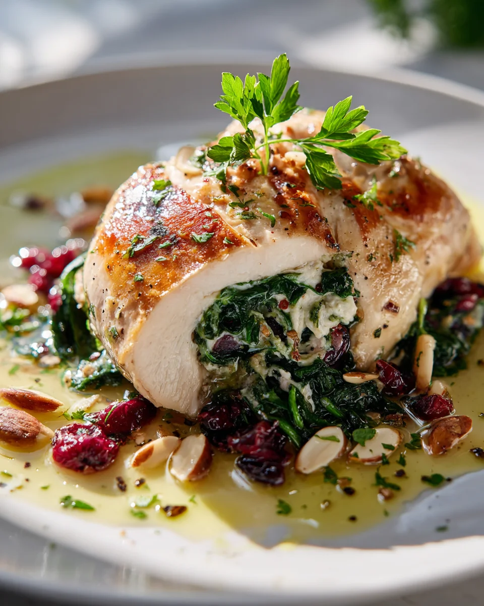 Saftige Hähnchenbrust mit Spinat-Cranberry-Füllung im Ofen