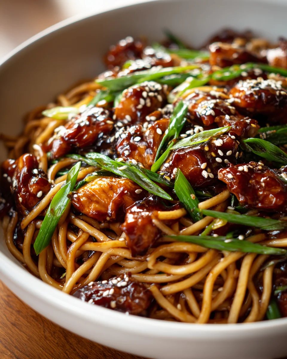 Leckere Hähnchen Teriyaki Nudeln mit Sesam & Frühlingszwiebeln