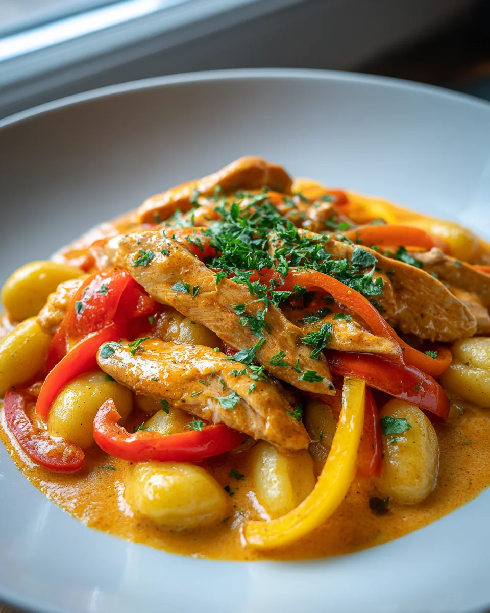 Cremiges Paprika Sahne Hähnchen mit Gnocchi – schnell & lecker