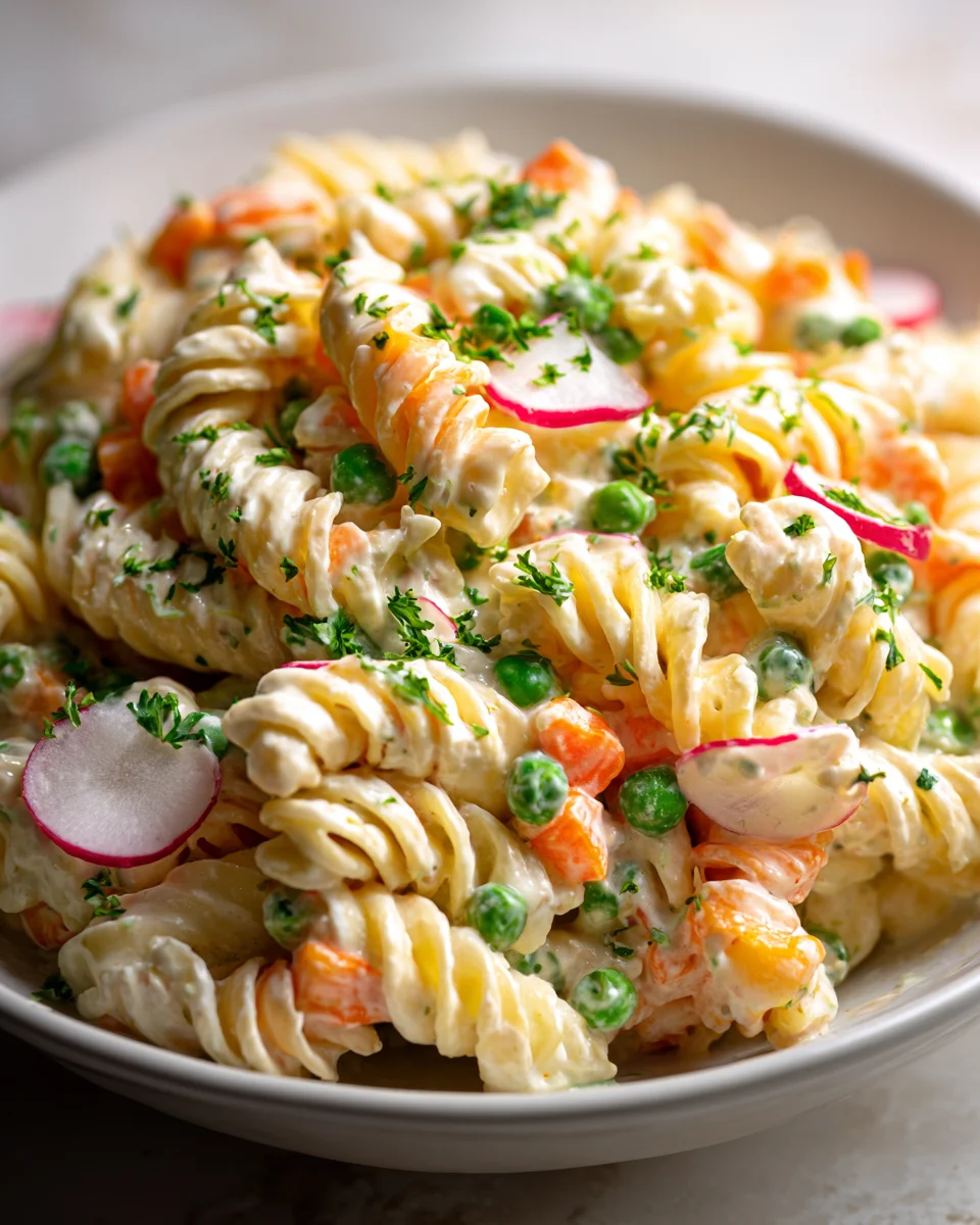 Cremiger Nudelsalat mit Erbsen und Möhren – Ein Genuss!