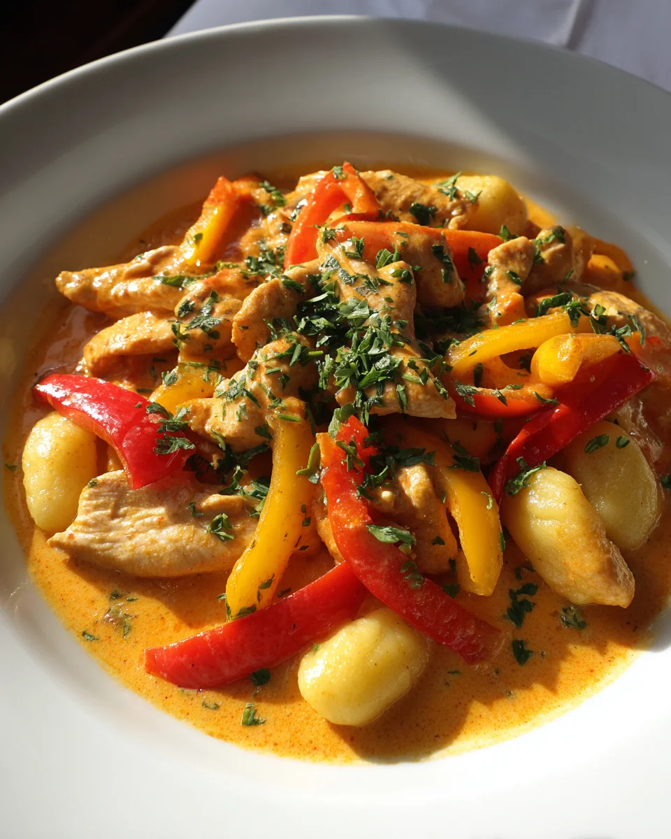 Cremiges Paprika Sahne Hähnchen mit Gnocchi – schnell & lecker