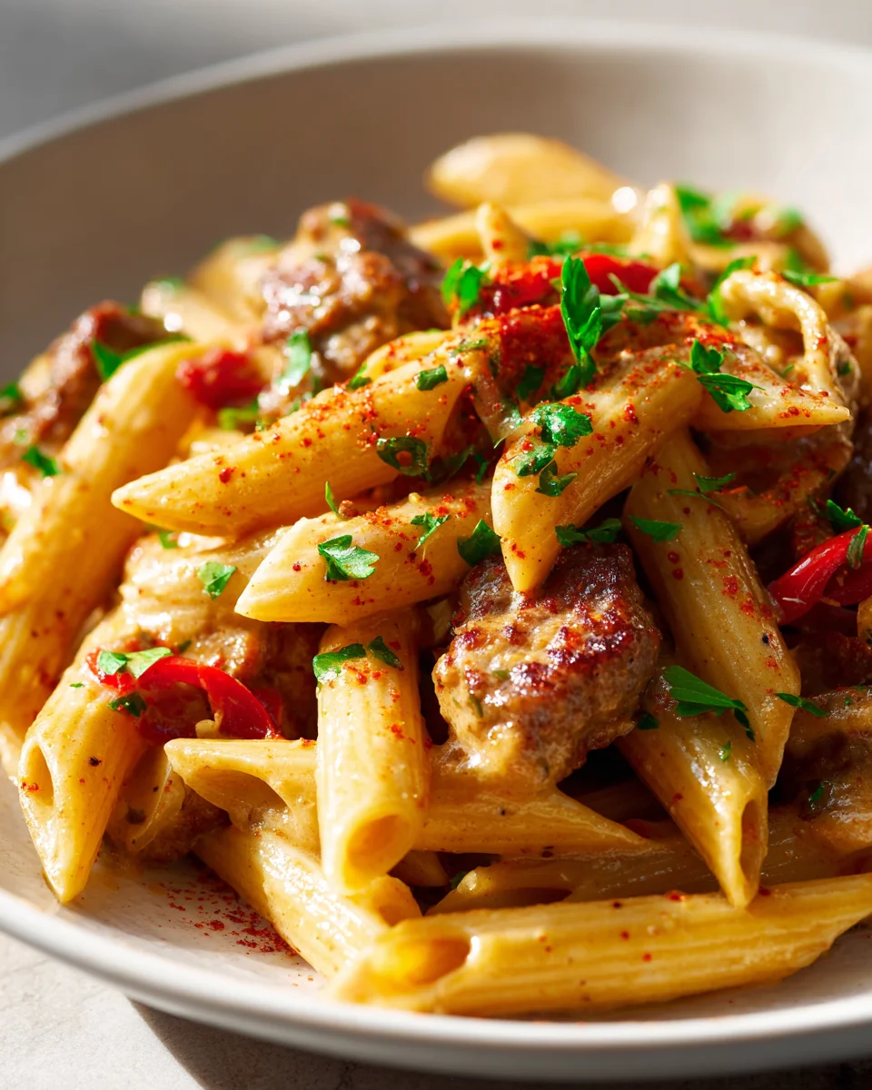 Cremige Cajun Rinderwurst Pasta mit Penne – Extra Aromatisch