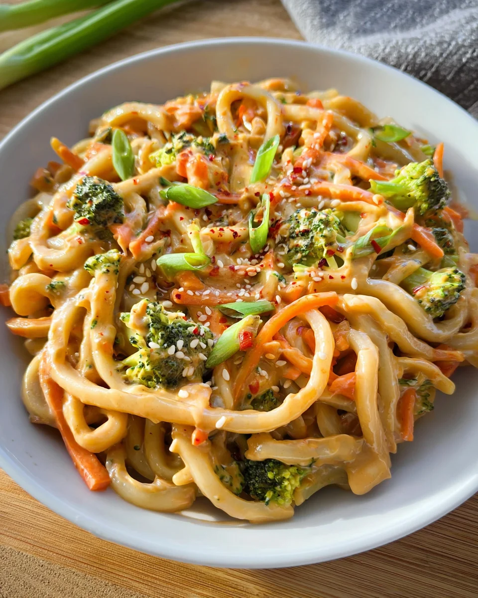 Udon Nudeln mit Erdnusssauce & Gemüse – Schnell & lecker!