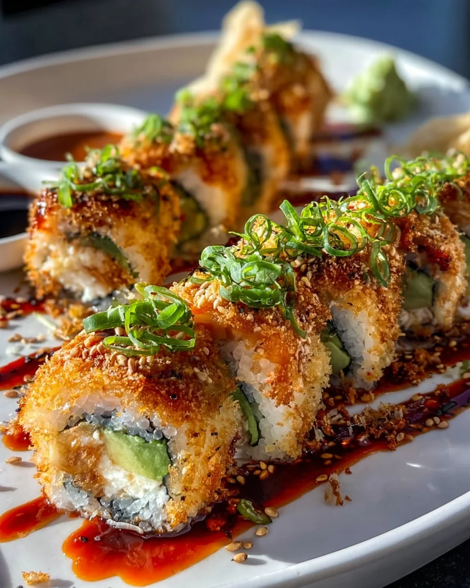 Würziger Volcano Roll mit Avocado und knusprigen Tempura Bits