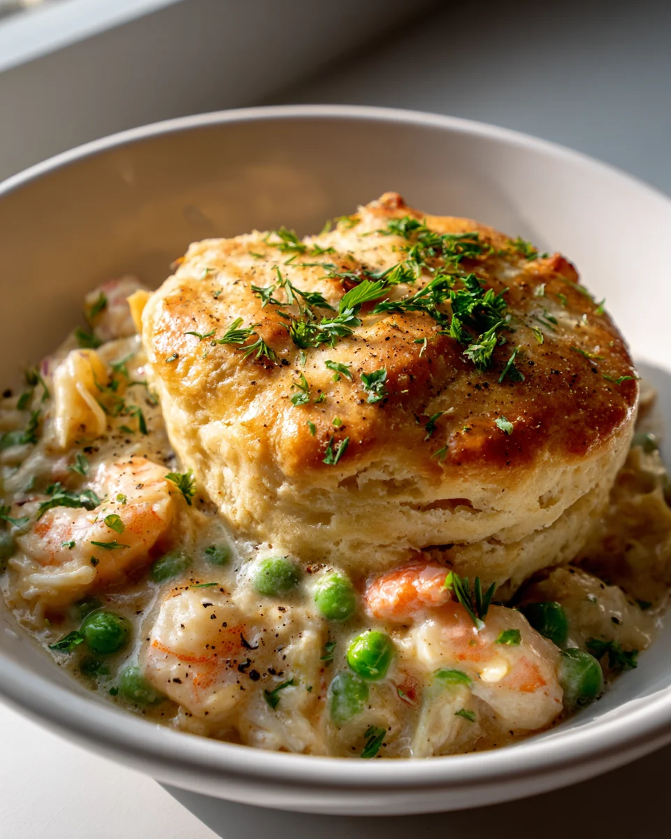 Slow Cooker Cheddar Bay Biscuit Seafood Pot Pie Rezept