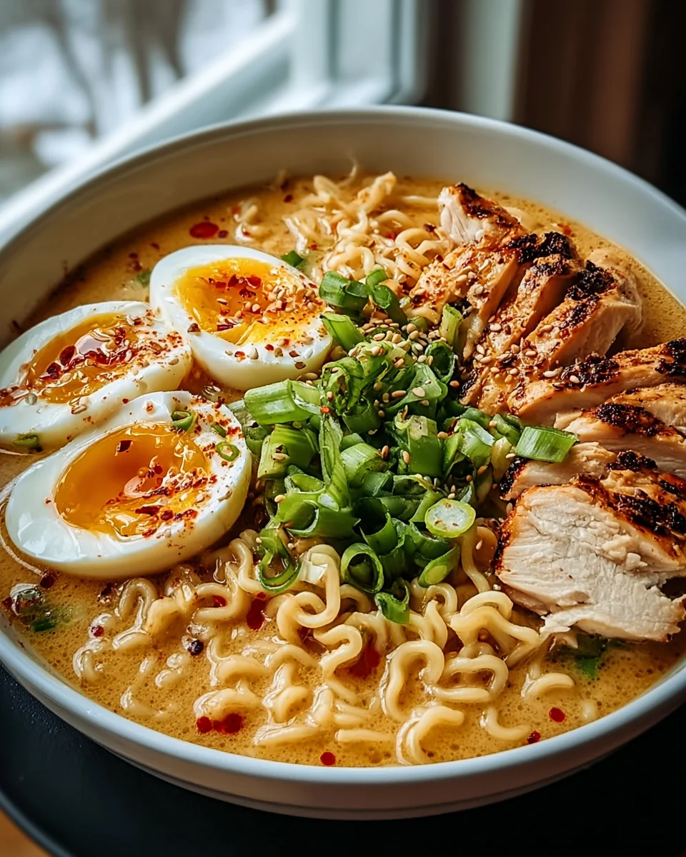 Feuriges Chicken Ramen mit Knoblauch-Creme-Sauce