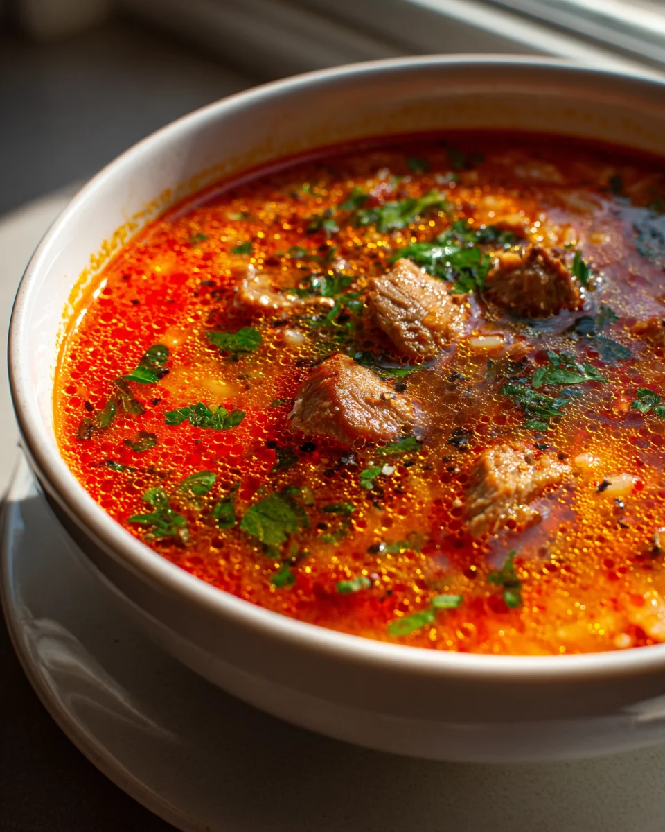 Herzhafte serbische Reisfleischsuppe mit Paprikagenuss