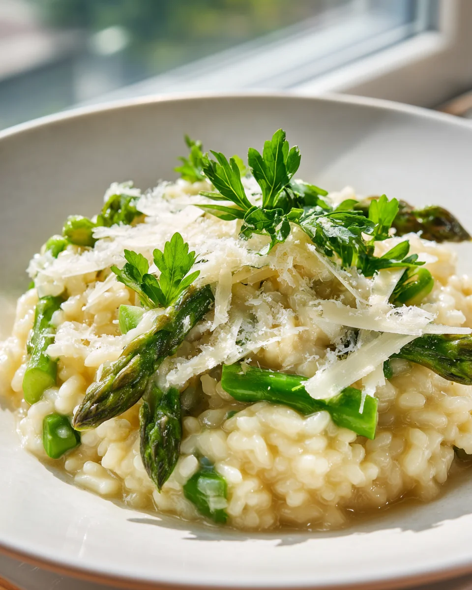 Cremiges Spargel Risotto mit Weißwein, Butter und Parmesan