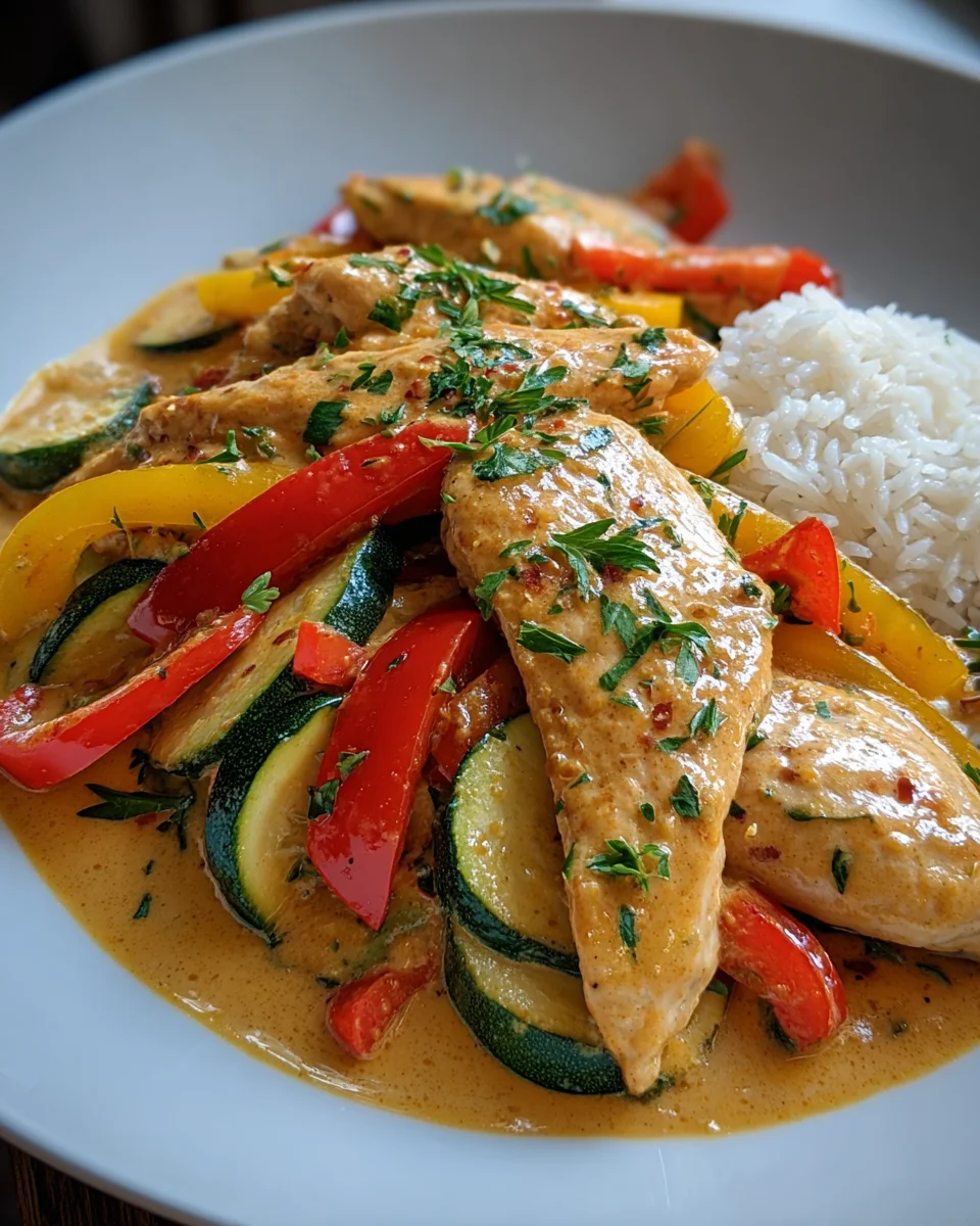 Cremiges Paprika-Zucchini-Hähnchen-Glück