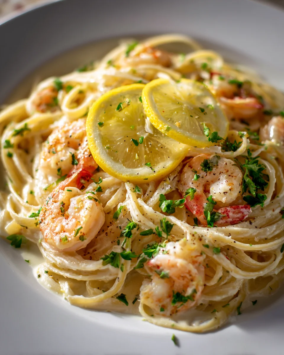 Zitronen-Kräuter-Garnelen-Linguine mit Crème Fraîche Rezept