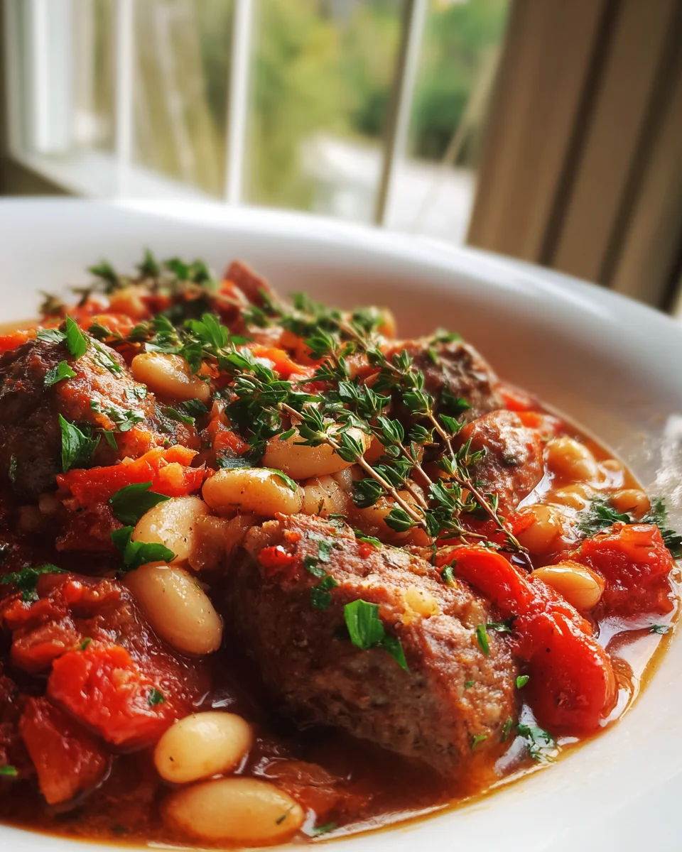 Herzhafter Rindfleisch-Bohnen-Eintopf mit Tomaten und Kräutern