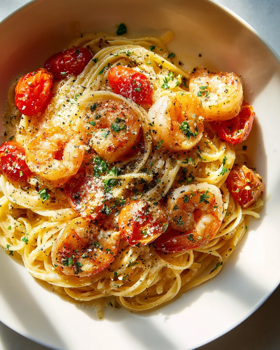 One Pan Marry Me Garnelen Pasta mit Knoblauchbutter Rezept