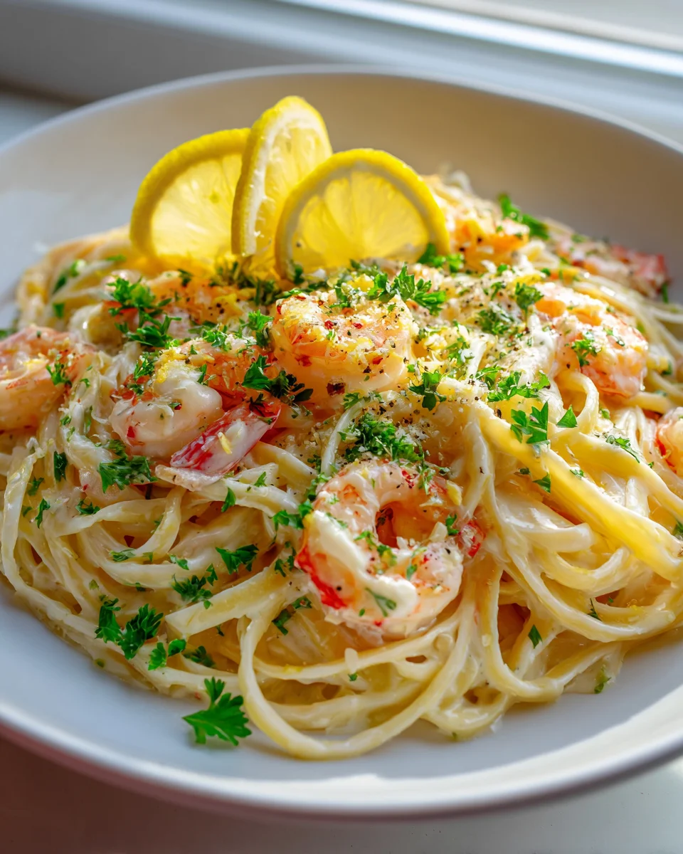 Zitronen-Kräuter-Garnelen-Linguine mit Crème Fraîche Rezept