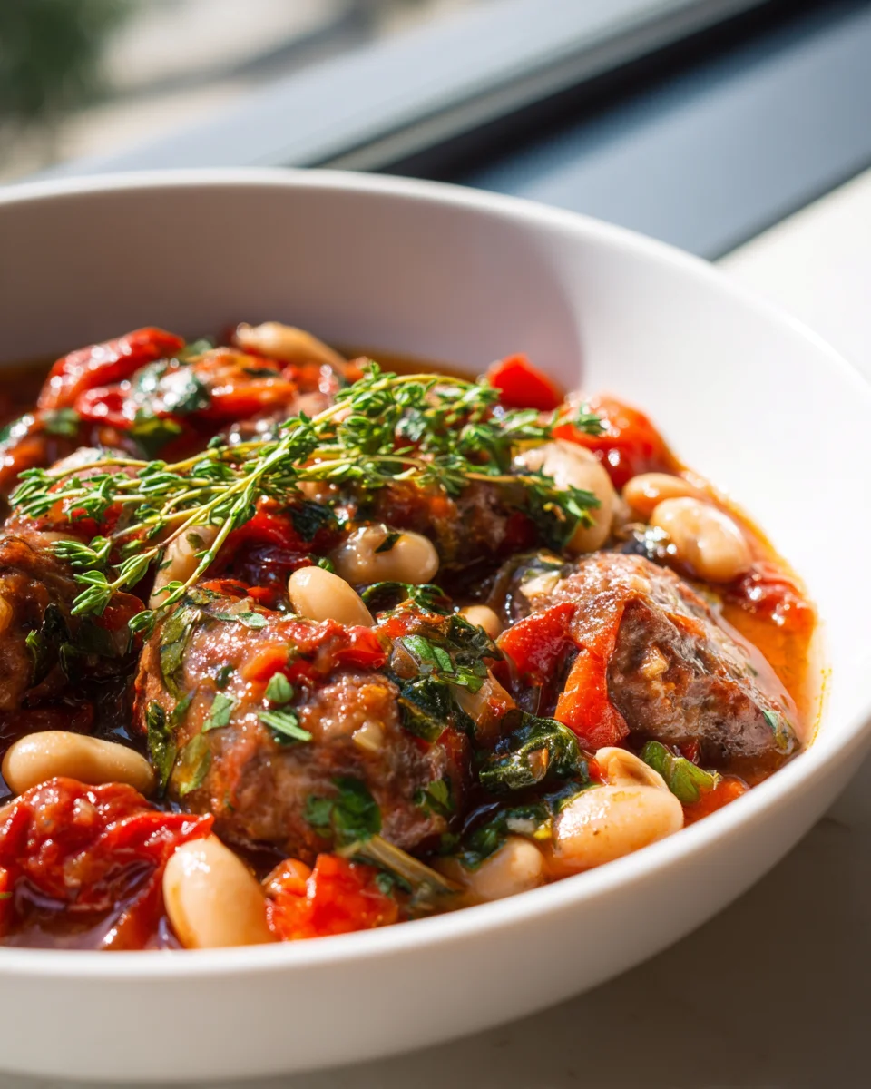 Herzhafter Rindfleisch-Bohnen-Eintopf mit Tomaten und Kräutern