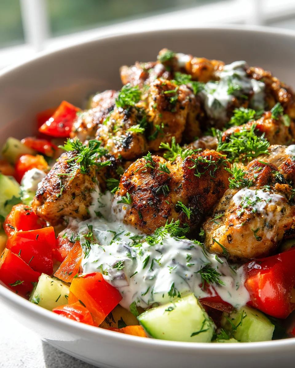 Air Fryer Griechische Chicken Bowl Bites mit Tzatziki-Sauce
