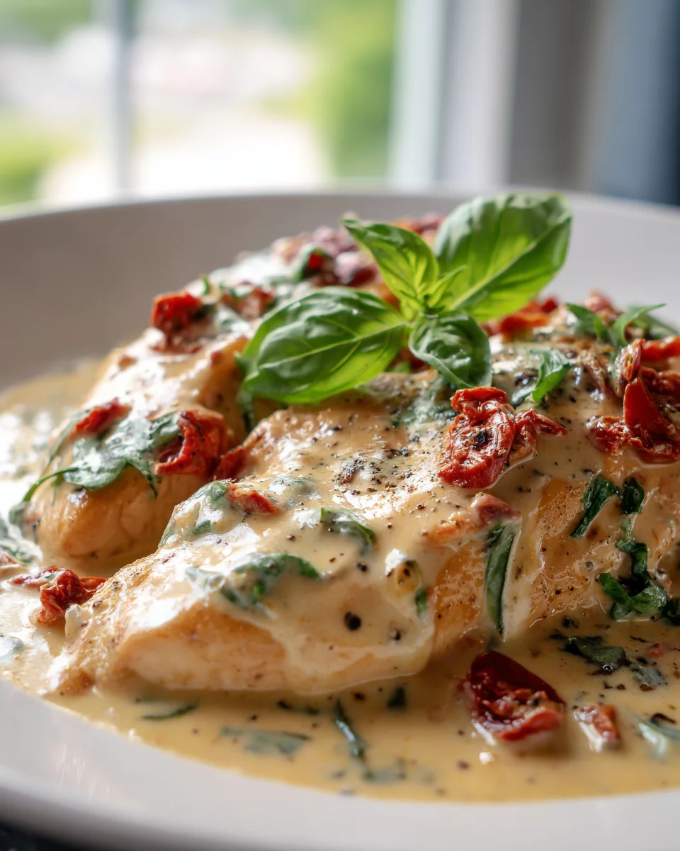 Cremiges toskanisches Hähnchen mit Basilikum-Sahnesauce