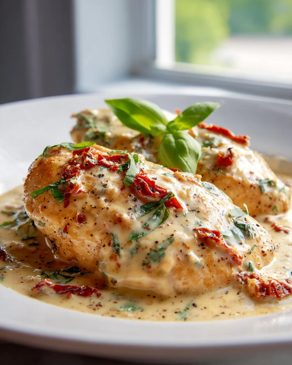 Cremiges toskanisches Hähnchen mit Basilikum-Sahnesauce
