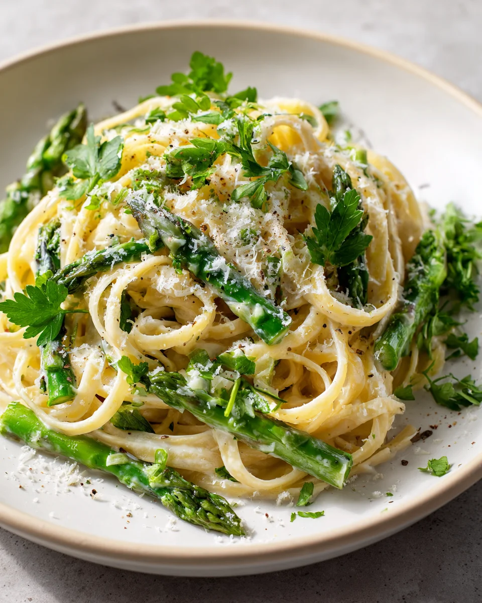 Pasta mit grünem Spargel in Zitronenrahm und Parmesan Rezept