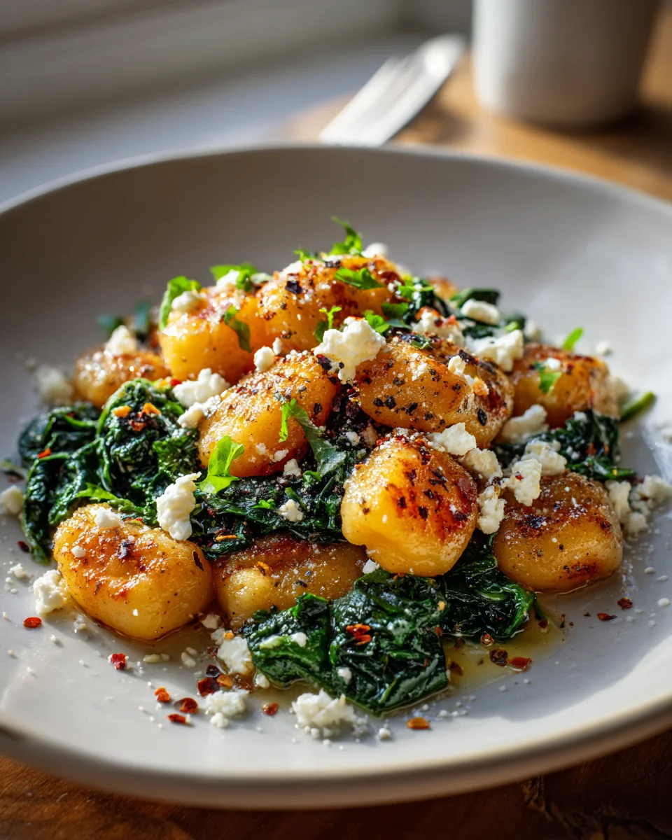 Crispy Gnocchi mit Spinat und Feta – Knusprig lecker!