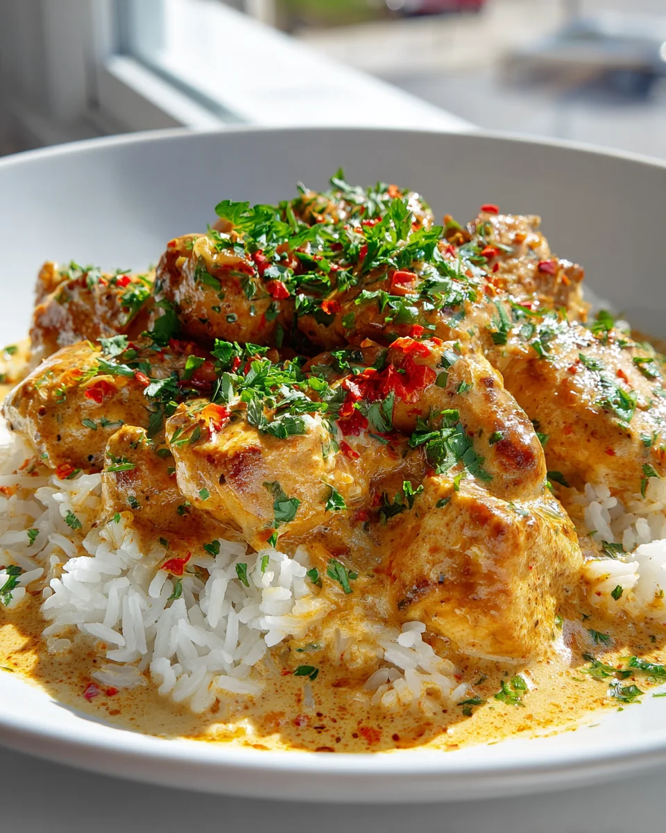 Cremiges Paprika-Hühnchen-Pfannengericht mit Reis Rezept