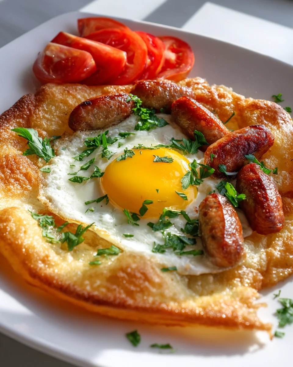Lángos Frühstückszauber mit Eiern und Wurst
