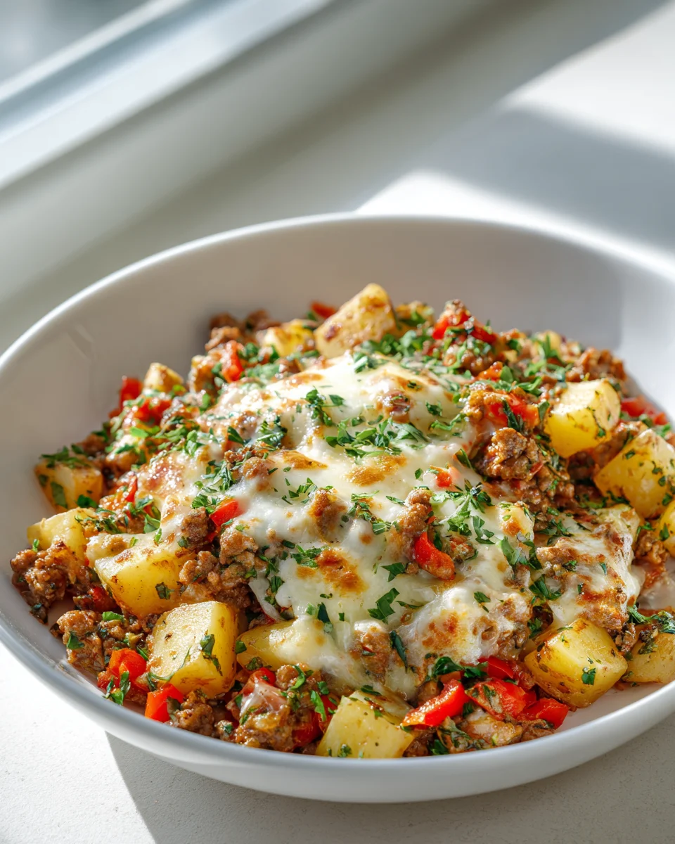 Würzige Hackfleisch-Kartoffel-Käse-Pfanne